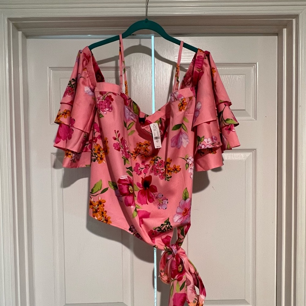 NY&C Spring/Summer Cold Shoulder Blouse Bell Sleeve Tie Knot